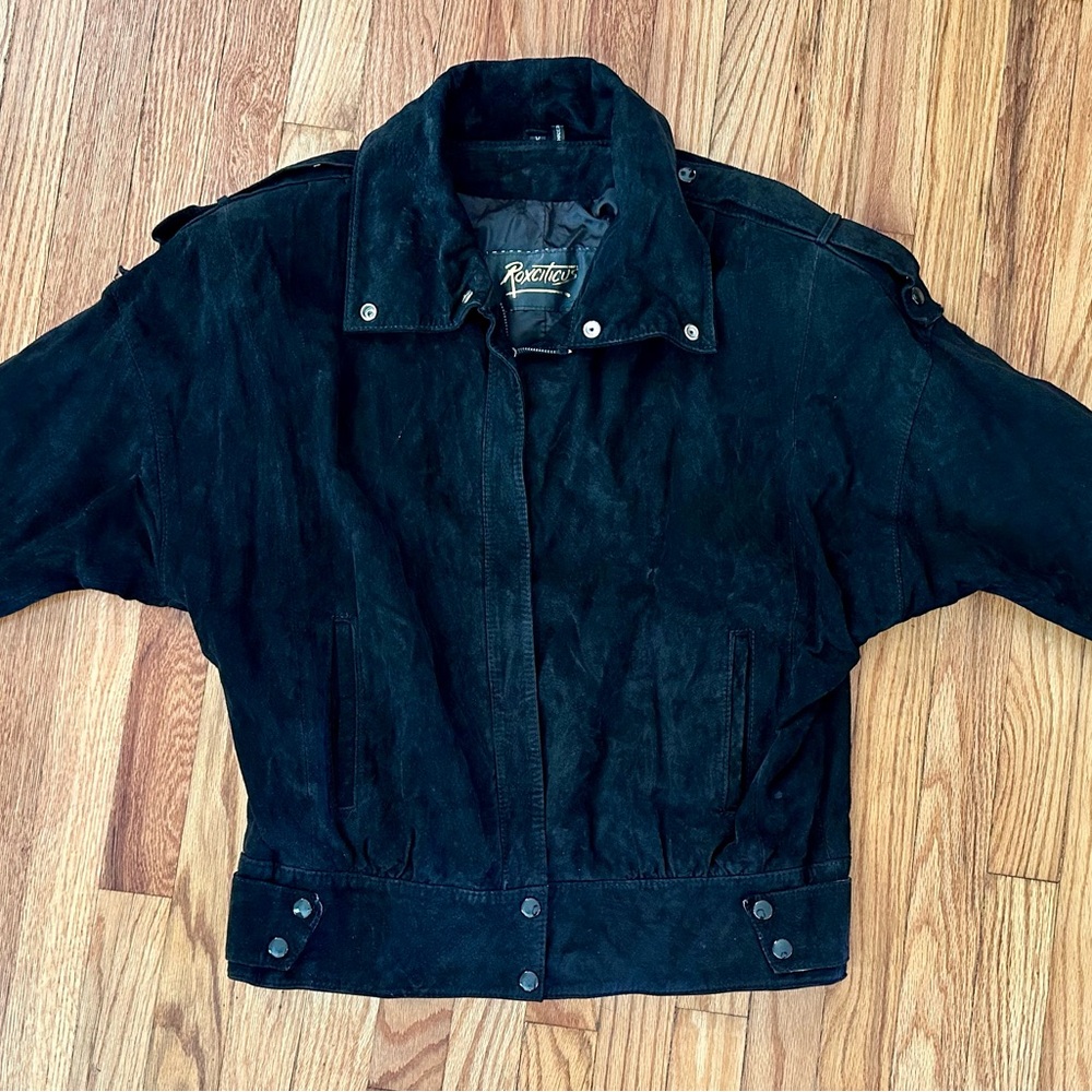 Roxciticus Women's Classic Black Suede Bomber Jacket